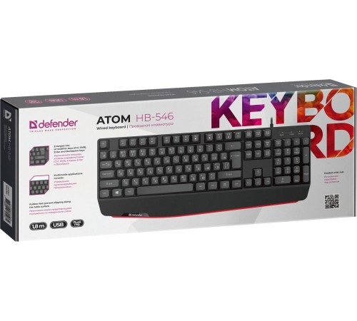 Defender Проводная клавиатура Atom HB-546 RU,черный,104+FN,1.8м Defender 45546