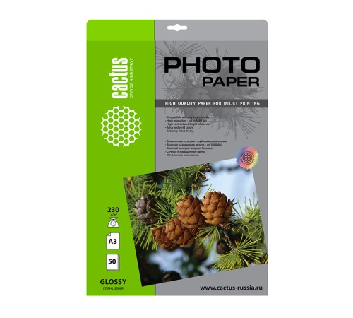 Фотобумага Cactus CS-GA323050 A3/230г/м2/50л./белый глянцевое для струйной печати Фотобумага Cactus CS-GA323050 A3/230г/м2/50л./белый глянцевое для струйной печати