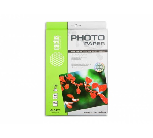 Фотобумага Cactus CS-GA4230100 A4/230г/м2/100л./белый глянцевое для струйной печати Фотобумага Cactus CS-GA4230100 A4/230г/м2/100л./белый глянцевое для струйной печати