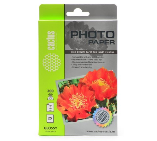 Фотобумага Cactus CS-GA620025 10x15/200г/м2/25л./белый глянцевое для струйной печати Фотобумага Cactus CS-GA620025 10x15/200г/м2/25л./белый глянцевое для струйной печати