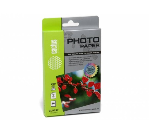 Фотобумага Cactus CS-GA620050 10x15/200г/м2/50л./белый глянцевое для струйной печати Фотобумага Cactus CS-GA620050 10x15/200г/м2/50л./белый глянцевое для струйной печати