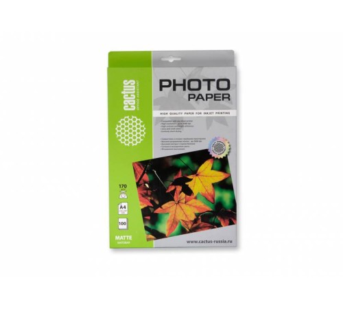 Фотобумага Cactus CS-MA4170100 A4/170г/м2/100л./белый матовое для струйной печати Фотобумага Cactus CS-MA4170100 A4/170г/м2/100л./белый матовое для струйной печати