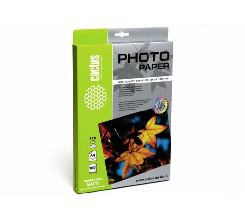 Фотобумага Cactus CS-MA4190100DS A4/190г/м2/100л./белый матовое/матовое для струйной печати Фотобумага Cactus CS-MA4190100DS A4/190г/м2/100л./белый матовое/матовое для струйной печати