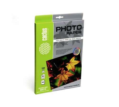 Фотобумага Cactus CS-MA422050DS A4/220г/м2/50л./белый матовое/матовое для струйной печати Фотобумага Cactus CS-MA422050DS A4/220г/м2/50л./белый матовое/матовое для струйной печати