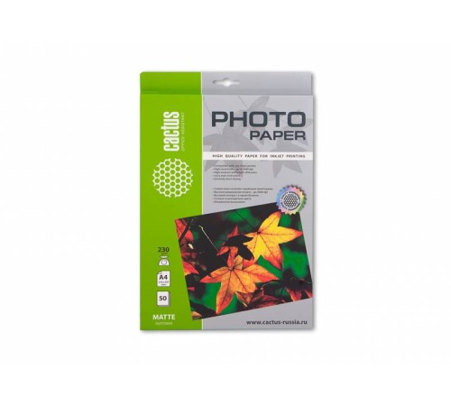 Фотобумага Cactus CS-MA423050 A4/230г/м2/50л./белый матовое для струйной печати Фотобумага Cactus CS-MA423050 A4/230г/м2/50л./белый матовое для струйной печати