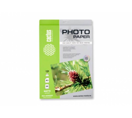 Фотобумага Cactus CS-MSA310020 A3/100г/м2/20л./белый матовое самоклей. для струйной печати Фотобумага Cactus CS-MSA310020 A3/100г/м2/20л./белый матовое самоклей. для струйной печати