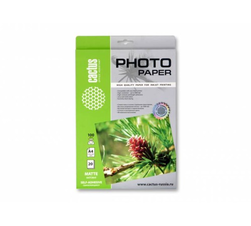 Фотобумага Cactus CS-MSA410020 A4/100г/м2/20л./белый матовое самоклей. для струйной печати Фотобумага Cactus CS-MSA410020 A4/100г/м2/20л./белый матовое самоклей. для струйной печати