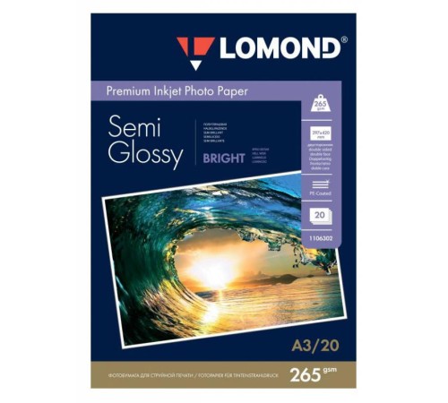 Фотобумага Lomond 1106302 A3/265г/м2/20л./белый полуглянцевое/полуглянцевое для струйной печати Фотобумага Lomond 1106302 A3/265г/м2/20л./белый полуглянцевое/полуглянцевое для струйной печати