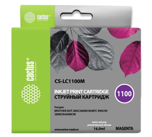 Картридж струйный Cactus CS-LC1100M пурпурный (16мл) для Brother DCP-385c/6690cw/MFC-990/5890/5895/6490