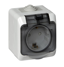 Systeme electric PA16-044C ЭТЮД IP44 O/У РОЗЕТКА с заземлением со шторками 16А 250B, СЕРЫЙ, Россия