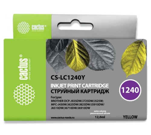 Картридж струйный Cactus CS-LC1240Y желтый (12мл) для Brother MFC-J6510/6910DW