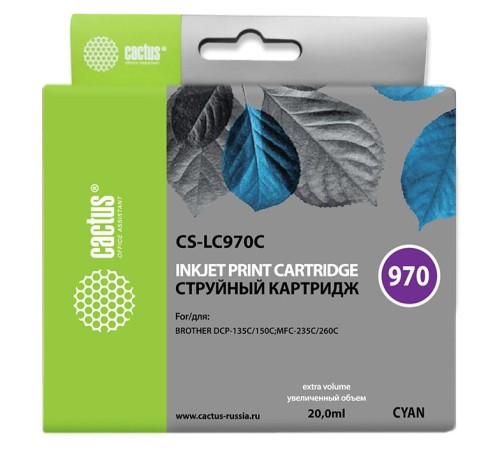 Картридж струйный Cactus CS-LC970C голубой (20мл) для Brother DCP-135C/150C/MFC-235C/260C