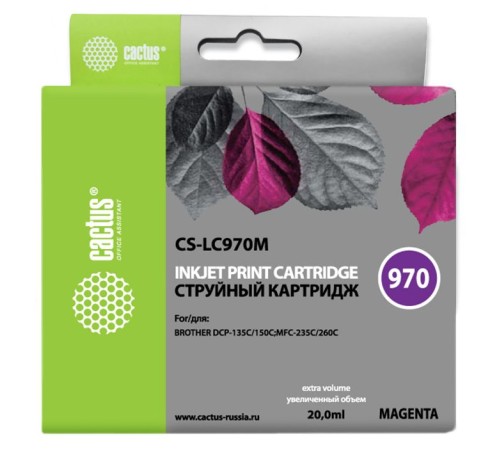 Картридж струйный Cactus CS-LC970M пурпурный (20мл) для Brother MFC-260c/235c/DCP-150c/135c