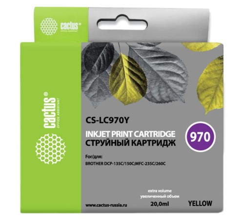 Картридж струйный Cactus CS-LC970Y желтый (20мл) для Brother MFC-260c/235c/DCP-150c/135c