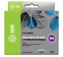 Картридж струйный Cactus CS-LC985C голубой (15мл) для Brother DCPJ315W/DCPJ515W/MFCJ265W