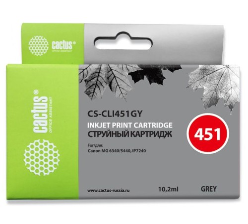 Картридж струйный Cactus CS-CLI451GY серый (10.2мл) для Canon MG6340/5440/IP7240