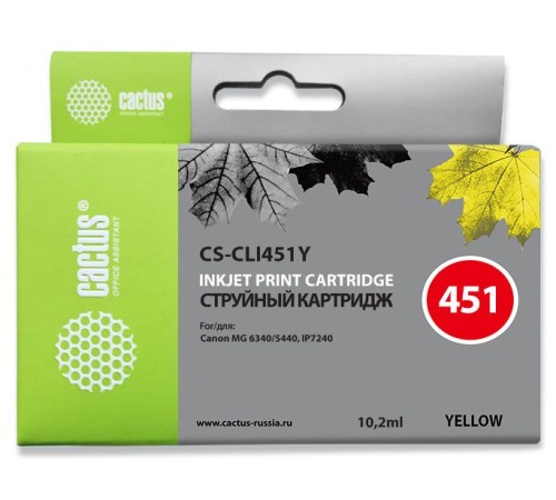 Картридж струйный Cactus CS-CLI451Y желтый (10.2мл) для Canon MG6340/5440/IP7240