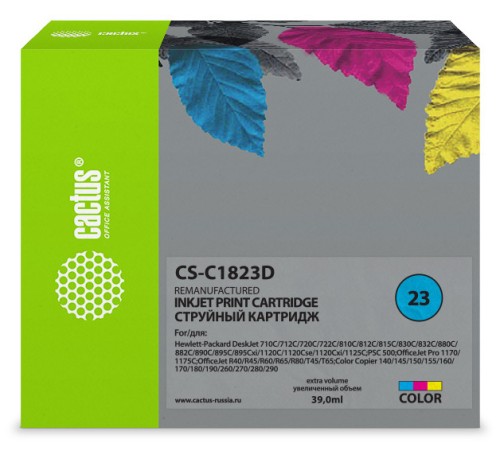 Картридж струйный Cactus CS-C1823D №23 голубой/пурпурный/желтый (39мл) для HP DJ 712c/720c/722c/810/812c/815c/830C/832C