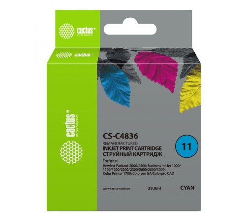 Картридж струйный Cactus CS-C4836 №11 голубой (29мл) для HP BIJ 1000/1100/1200/2200/2300/2600/2800