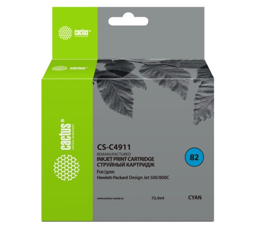 Картридж струйный Cactus CS-C4911 №82 голубой (72мл) для HP DJ 500/800C