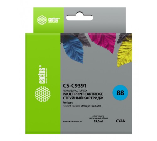 Картридж струйный Cactus CS-C9391 №88 голубой (29мл) для HP DJ Pro K550