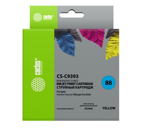 Картридж струйный Cactus CS-C9393 №88 желтый (29мл) для HP DJ Pro K550