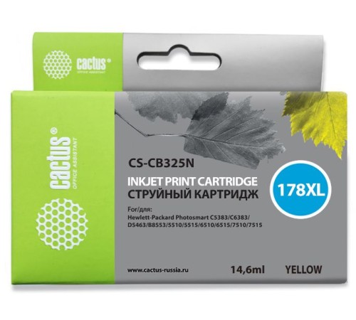 Картридж струйный Cactus CS-CB325N(CS-CB325) №178XL желтый (14.6мл) для HP PS B8553/C5383/C6383/D5463