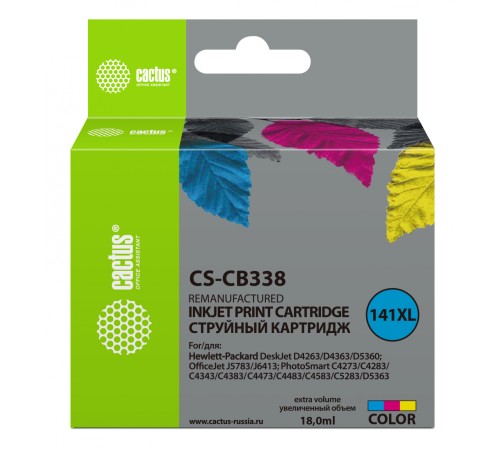 Картридж струйный Cactus CS-CB338 №141XL многоцветный (18мл) для HP DJ D4263/D4363/D5360/DJ J5783/J6413/PS C4273/C4283/C4343/C4383/C4473/C4483/C4583/C5283/D5363