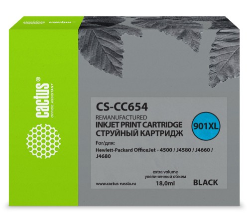 Картридж струйный Cactus CS-CC654 №901 черный (18мл) для HP DJ 4500/J4580/J4660/J4680