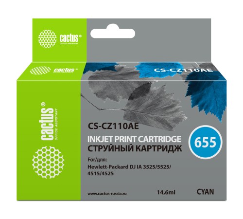 Картридж струйный Cactus CS-CZ110AE №655 голубой (14.6мл) для HP DJ IA 3525/5525/4525