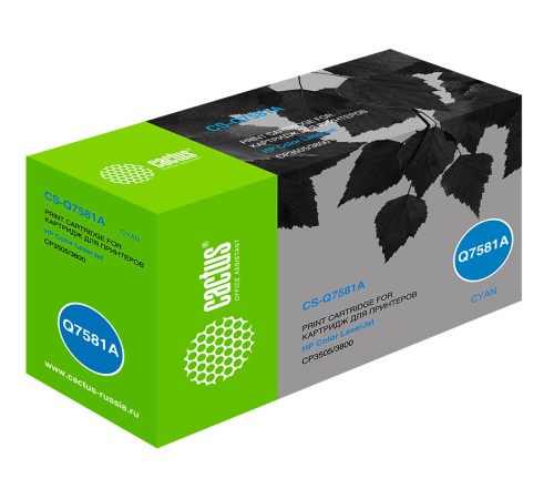 Картридж лазерный Cactus CS-Q7581A Q7581A голубой (6000стр.) для HP CLJ CP3505/3800