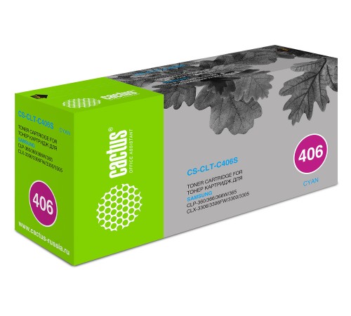 Картридж лазерный Cactus CS-CLT-C406S CLT-C406S голубой (1000стр.) для Samsung CLP-360/365/CLX-3300/3305