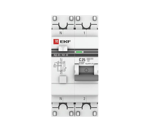 EKF DA32-25-30-pro Дифференциальный автомат АД-32 1P+N 25А/30мА (хар. C, AC, электронный, защита 270В) 4,5кА EKF PROxima EKF DA32-25-30-pro Дифференциальный автомат АД-32 1P+N 25А/30мА (хар. C, AC, электронный, защита 270В) 4,5кА EKF PROxima