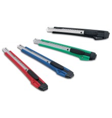 Нож канцелярский Kw-Trio 3563 шир.лез.9мм усиленный 2 сменных лезвия металл ассорти блистер