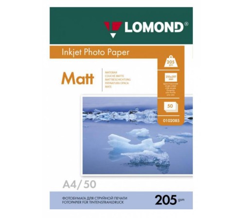 Фотобумага Lomond 0102085 A4/205г/м2/50л./белый матовое для струйной печати Фотобумага Lomond 0102085 A4/205г/м2/50л./белый матовое для струйной печати