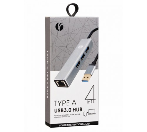 Переходник USB 3.0 -->RJ-45 1000Mbps+3 USB3.0, Aluminum Shell, 0.2м VCOM <DH312A> VCOM DH312A