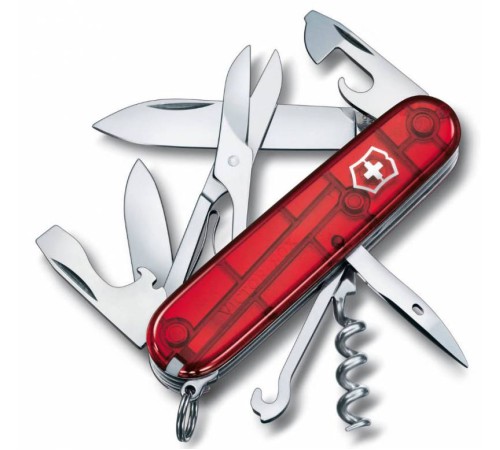 Нож перочинный Victorinox Climber (1.3703.T) 91мм 14функций красный полупрозрачный карт.коробка Нож перочинный Victorinox Climber (1.3703.T) 91мм 14функций красный полупрозрачный карт.коробка