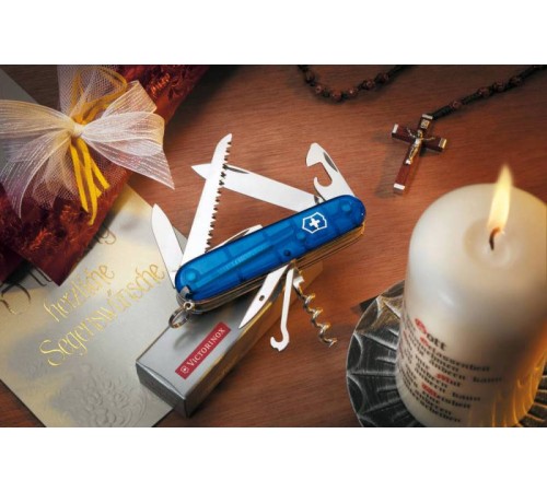 Нож перочинный Victorinox Huntsman (1.3713.T2) 91мм 15функций синий полупрозрачный карт.коробка Нож перочинный Victorinox Huntsman (1.3713.T2) 91мм 15функций синий полупрозрачный карт.коробка