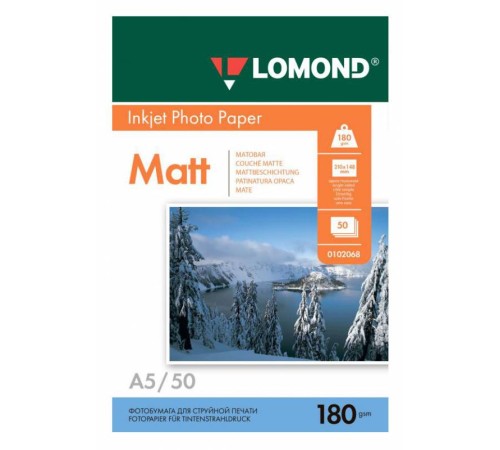 Фотобумага Lomond 0102068 A5/180г/м2/50л./белый матовое для струйной печати Фотобумага Lomond 0102068 A5/180г/м2/50л./белый матовое для струйной печати