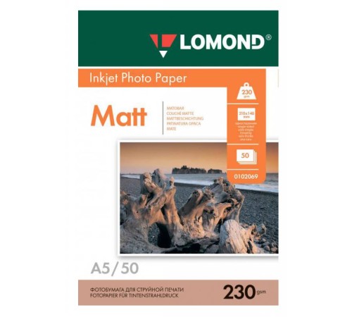 Фотобумага Lomond 0102069 A5/230г/м2/50л./белый матовое для струйной печати Фотобумага Lomond 0102069 A5/230г/м2/50л./белый матовое для струйной печати