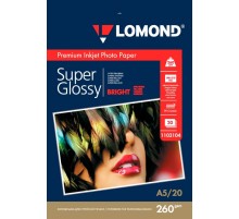 Фотобумага Lomond 1103104 A5/260г/м2/20л./белый высокоглянцевое для струйной печати
