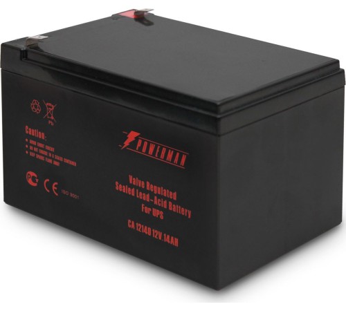 Батарея POWERMAN Battery CA12140, напряжение 12В, емкость 14Ач, макс. ток разряда 210А, макс. ток заряда4.2А, свинцово-кислотная типа AGM, тип клемм F2, Д/Ш/В 151/98/94, 4.2 кг. Powerman CA12140/UPS (POWERMAN Battery 12V/14AH)