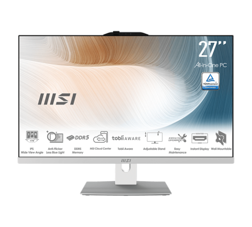 MSI Modern AM272P 1M AiO 27" FHD (1920x1080)IPS AG Non-touch, Core i3-100U (1.2GHz), 8GB DDR5(1x8GB),256GB SSD M.2,Intel UHD,WiFi,BT,camera,WirelessKB&mouse Eng/Rus,NoOS,1y war-ty,White MSI Modern AM272P 1M AiO 27" FHD (1920x1080)IPS AG Non-touch, Core i3-100U (1.2GHz), 8GB DDR5(1x8GB),256GB SSD M.2,Intel UHD,WiFi,BT,camera,WirelessKB&mouse Eng/Rus,NoOS,1y war-ty,White