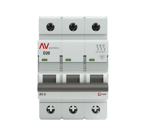 EKF mcb6-3-20D-av Выключатель автоматический AV-6 3P 20A (D) 6kA EKF AVERES