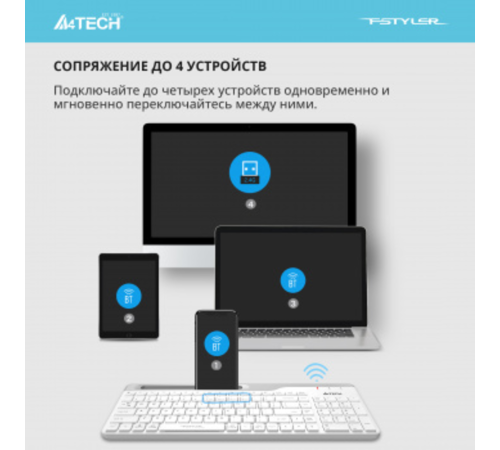 Клавиатура A4Tech Fstyler FBK25 белый беспроводная BT/Radio slim Multimedia Клавиатура A4Tech Fstyler FBK25 белый беспроводная BT/Radio slim Multimedia