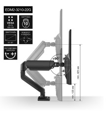 Exegate EX297362RUS Настольное крепление ExeGate EDM2-3210-22G (кронштейн для двух мониторов 15"- 32", газовая пружина, VESA 75x75, 100x100 мм, нагрузка на один кронштейн 2-10 кг, наклон -45°/+90°, по
