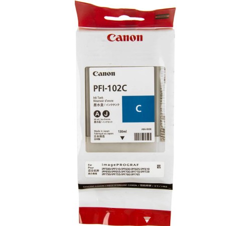 Картридж струйный Canon PFI-102C 0896B001 голубой (130мл) для Canon iPF510/605/610/650/655/750/760/765