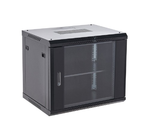 Rexant (04-1266-112) Настенный шкаф 19" 12U 600х600х635 (ШхГхВ), дверь стекло, металлическая задняя стенка, боковые съемные стенки, RAL 9005