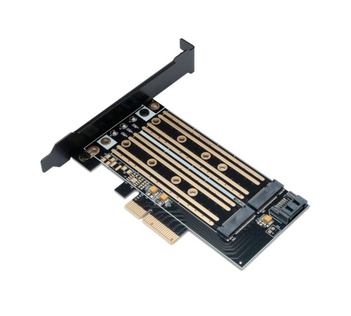 Gembird Адаптер для двух SSD M.2 (NVMe+SATA) в разъем PCI-e, коробка (MF-PCIE-NVME-SATA)