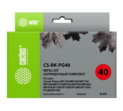 Заправочный набор Cactus CS-RK-PG40 черный 2x60мл для Canon MP150/MP160/MP170/MP180/MP210 Заправочный набор Cactus CS-RK-PG40 черный 2x60мл для Canon MP150/MP160/MP170/MP180/MP210